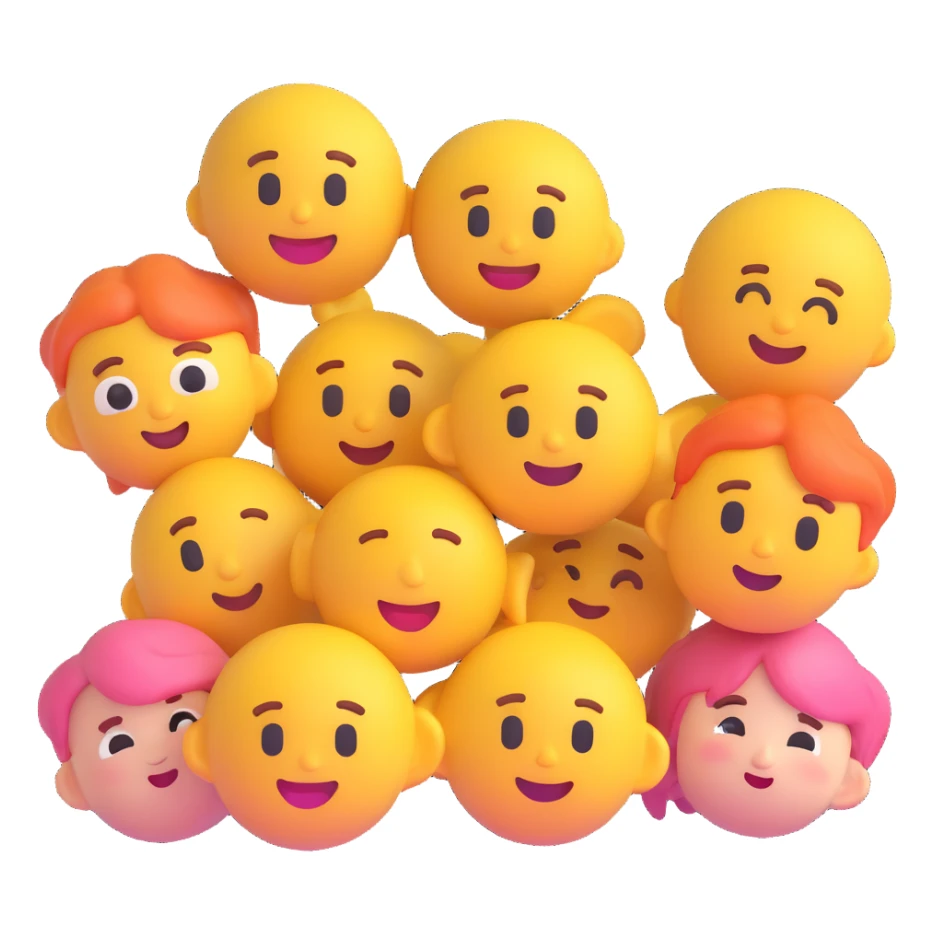 BTS K-pop group as cute 3D emoji characters, each member with playful expressions, pastel background sticker