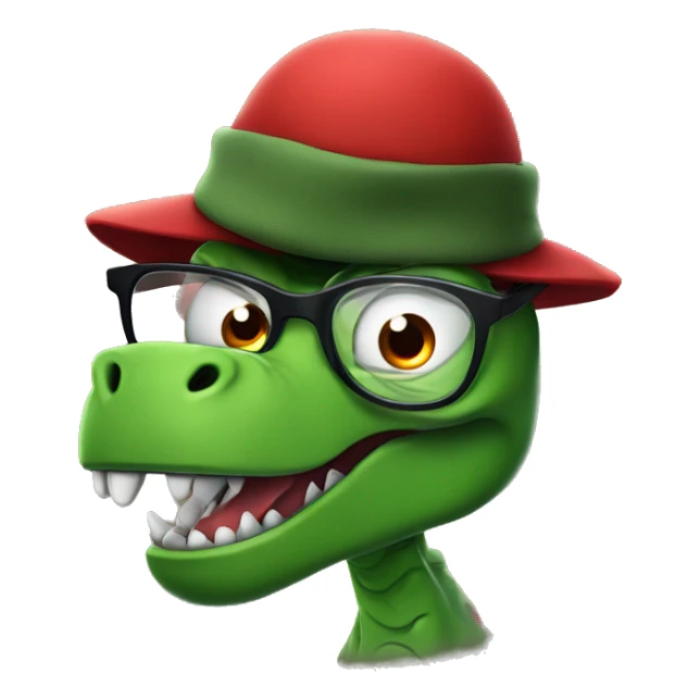 Angry Green Trex wearing red beret and eyeglasses  sticker