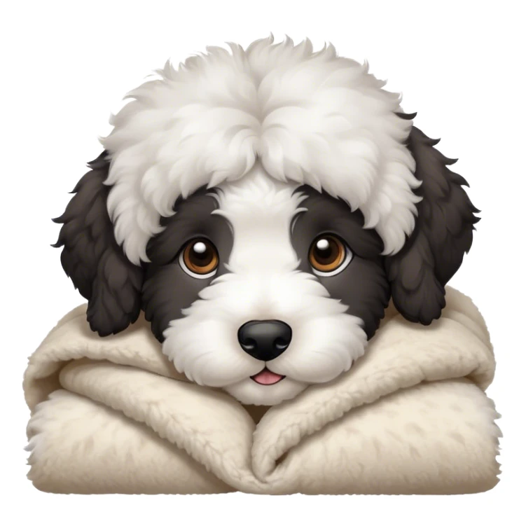 sheepadoodle puppy cozy in a sherpa blanket, kawaii disney-style cute  sticker