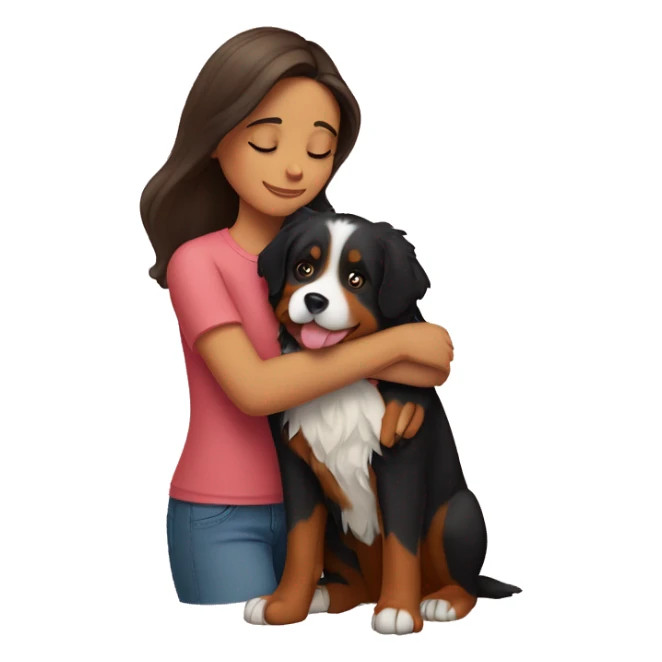 Brunette girl hugging Bernese mountain dog  sticker