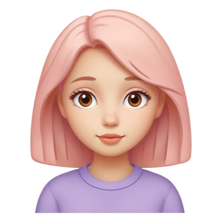 Create a cohesive set of 8 emoji-style icons that represent a kind-hearted, very lovable girl (head-and-shoulders). Requirements: soft, rounded shapes and friendly proportions; warm pastel color palette (peach skin undertone options, blush pink, warm lavender accents);  sticker