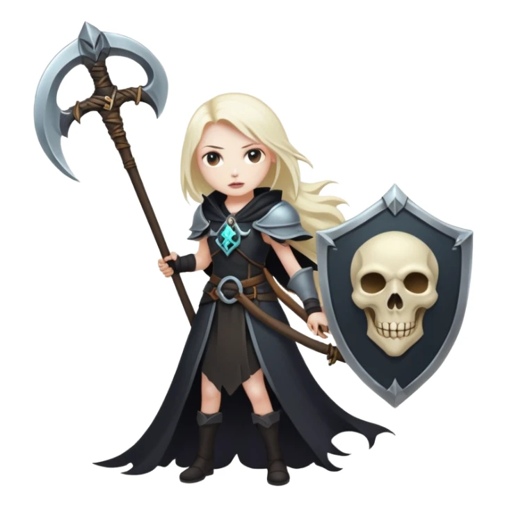 Necromancer girl with scythe and shield, killing a mage sticker