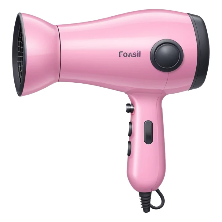 pastel pink hair dryer iOS emoji style, with a shine effect sticker