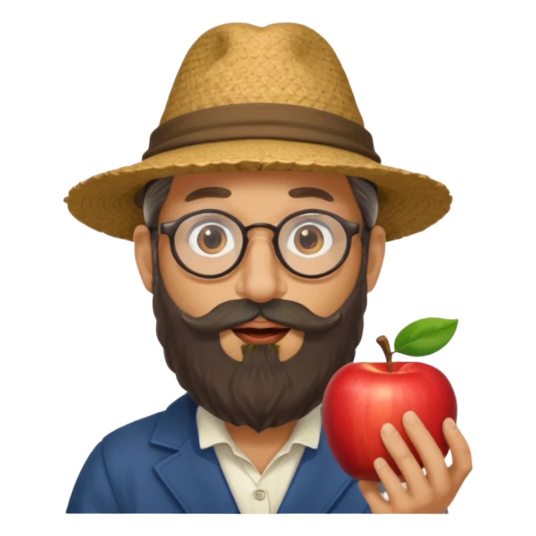 Apple emoji. Jew with payot, glasses, long beard, large nose, biber hat sticker