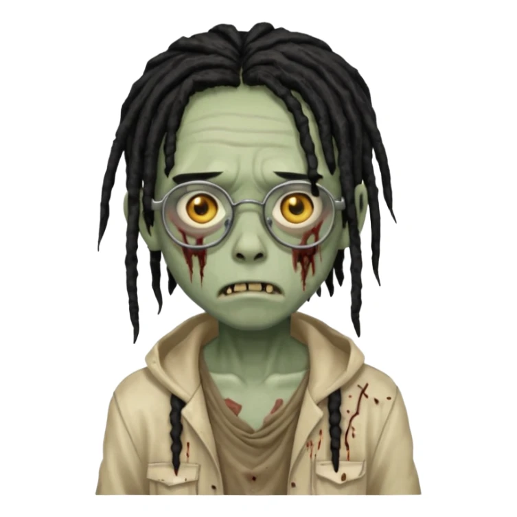 A young zombie boy with black dreads and glasses sticker