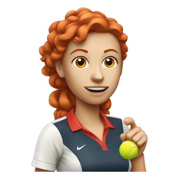 a female tennis coach with red hair and a whistle sticker
