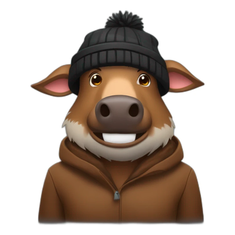 fullface brown boar tired of life with stubble with a winter hat black color sticker