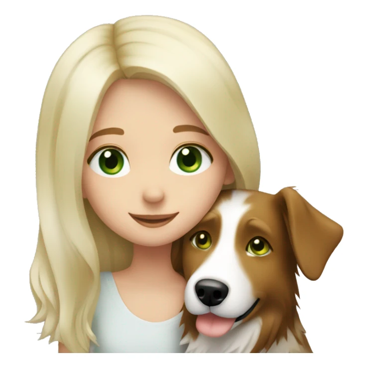 Blonde girl with Green eyes hugging border collie sticker