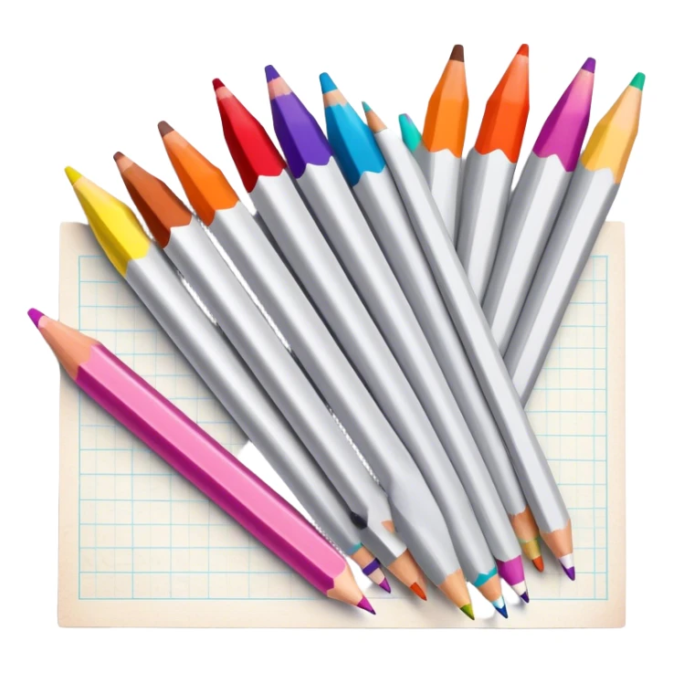 Cinematic Realistic image of a set of finely sharpened colouring pencils arranged neatly on crisp paper, rendered with vibrant hues and detailed pencil textures, illuminated by soft, creative lighting that captures the spirit of artistic expression sticker