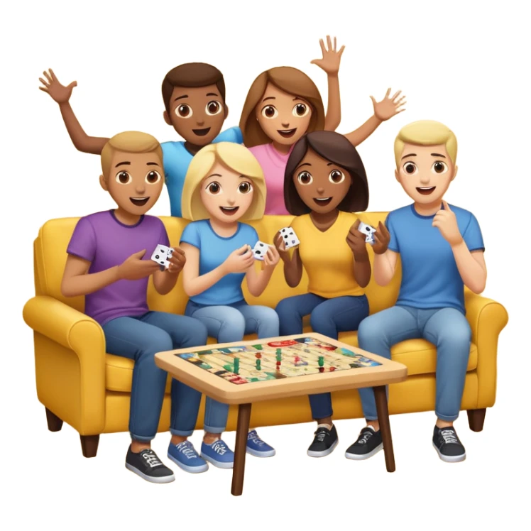 group of friends on couch playing a game couch should be dark yellow sticker