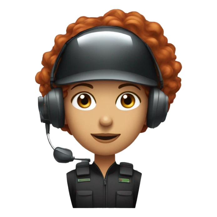 operator dressed in black with a milatary helmet, without glasses, wearing a headset, ready to respond to alerts, preferably curly redhead female  sticker