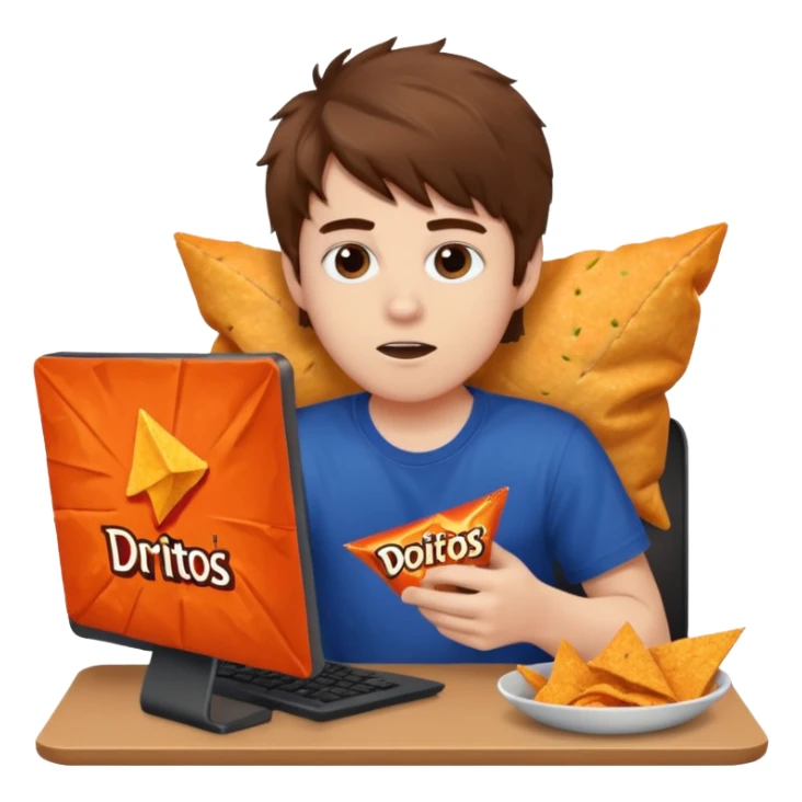 A white boy with messy brown hair eating Doritos while gaming on computer  sticker