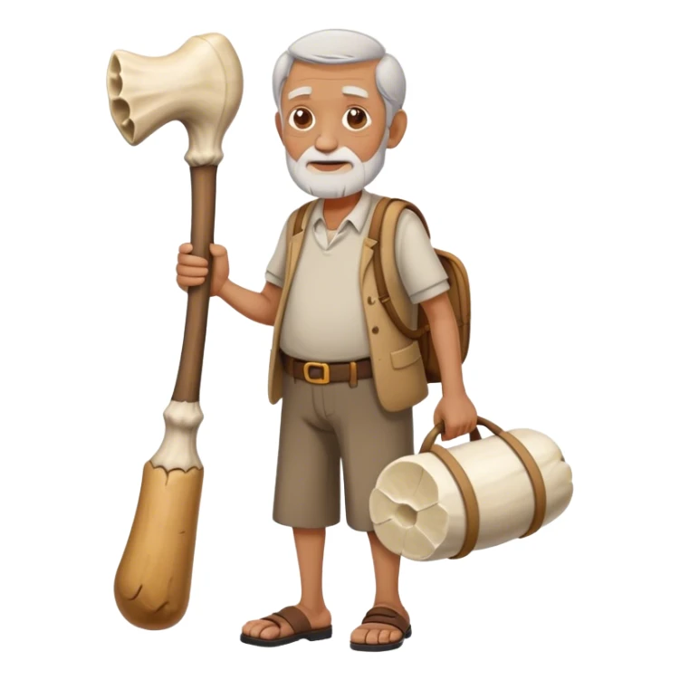 An old man carrying a big bone around his waist ￼ sticker