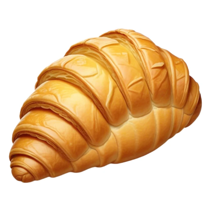 Cinematic golden croissant, perfectly flaky with crisp layers, slightly cracked to reveal buttery soft interior, warm golden glow, highly detailed and inviting. sticker