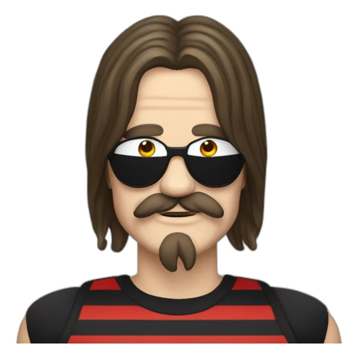 ozzy osbourne with long moustache and striped black and red tank top sticker