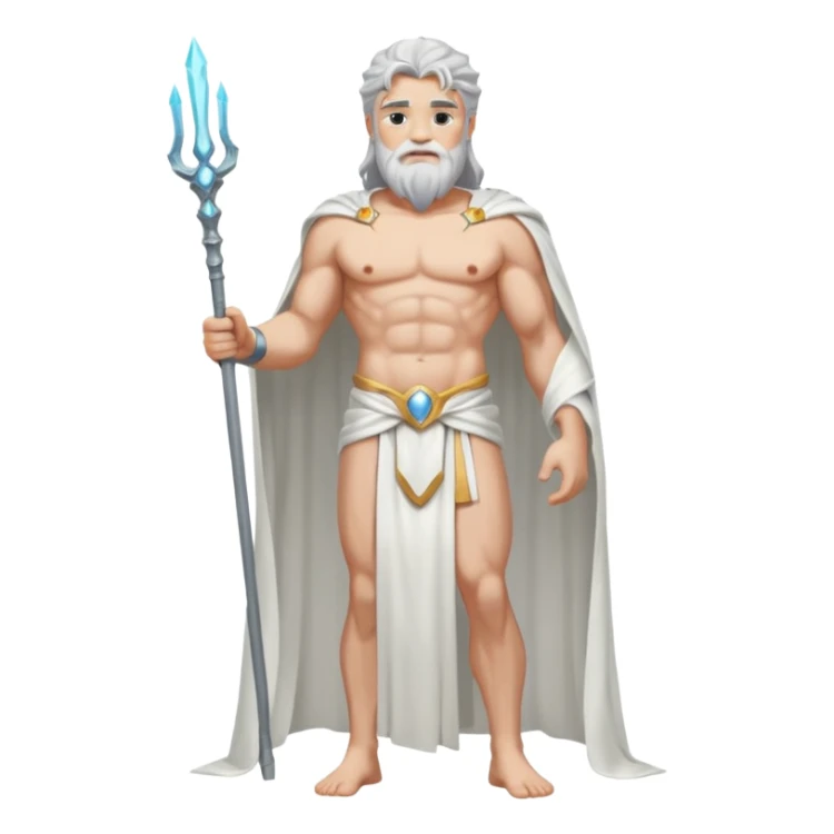 fullbody silverhair shirtless god ZEUS, white robe over shoulder, standing still sticker