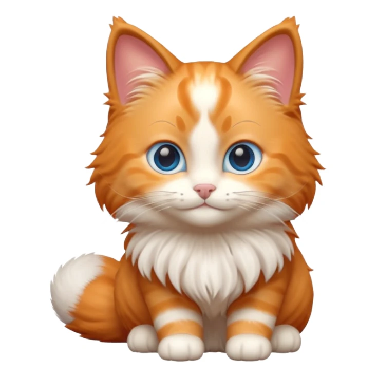 A 3D cartoon orange-ginger Ragdoll cat with gentle smile, fluffy tail, soft rim lighting, dreamy Memoji-style tone. sticker