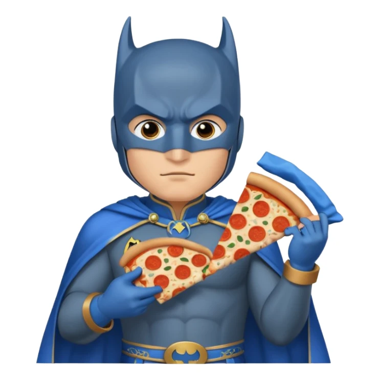 batman, wearing blue ancient chinese custome, with pizza sticker