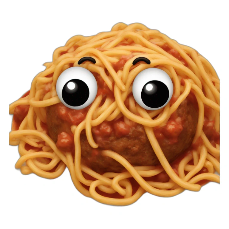 Spaghetti and meatballs, with a face arms and legs sticker