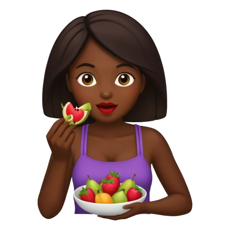 dark skin woman eating fruit sticker