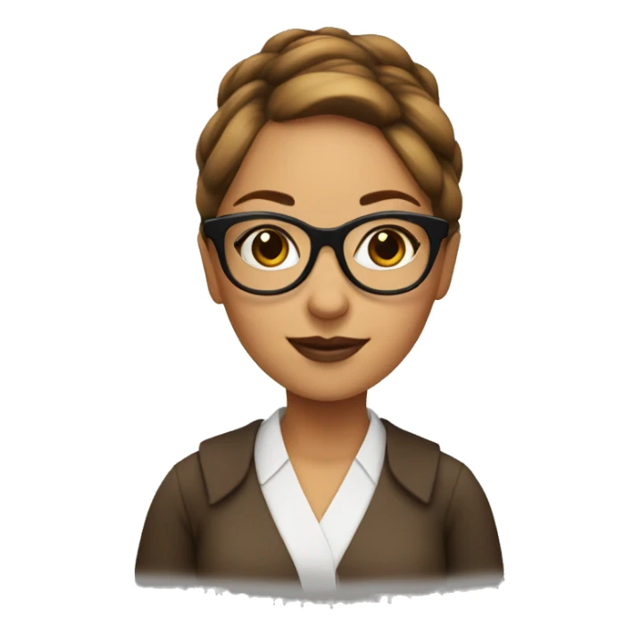 Woman librarian bun brown glasses with a book sticker