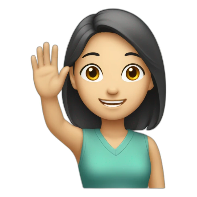 Asian girl waving and smiling sticker