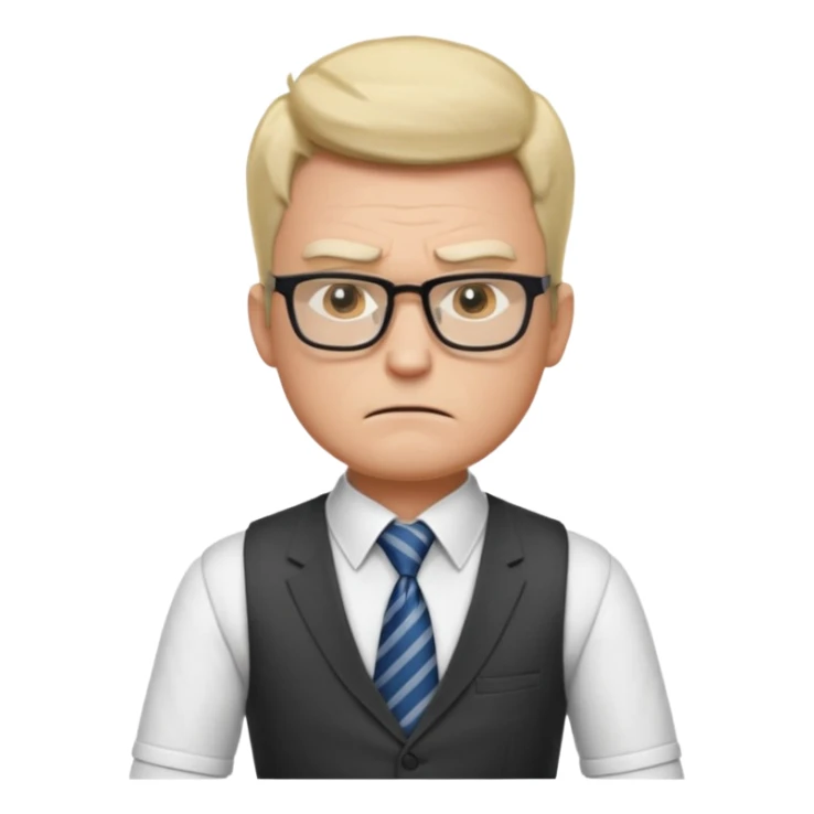 Frowns with Glasses, Strict Teacher: Man with square glasses, vest and tie, arms crossed, angry face

 sticker