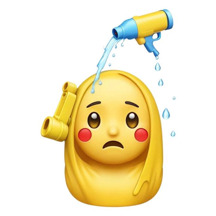 sad emoji with water gun pointing directly at its own head sticker
