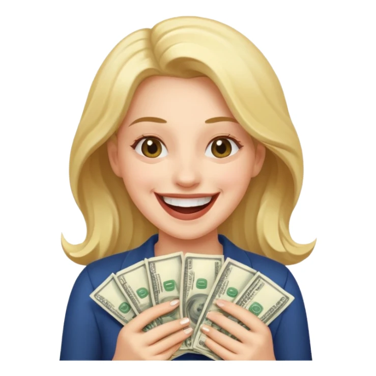 laughing woman holding lots of money sticker