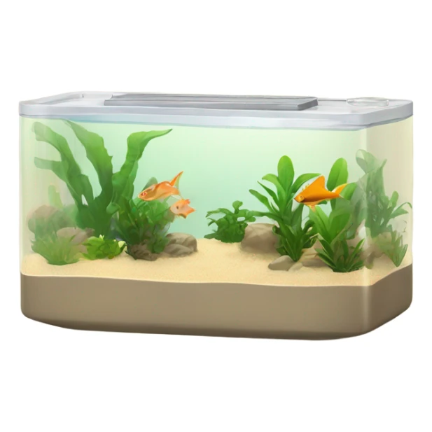 Rectangular fush tank, beige lid and wedges with plants and Tetraglow fish sticker