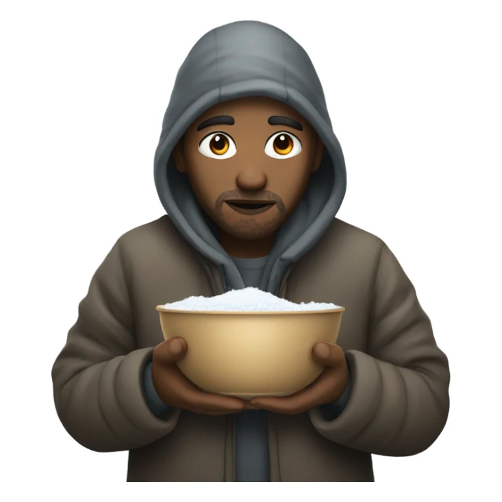 Homeless person with bowl of snow sticker