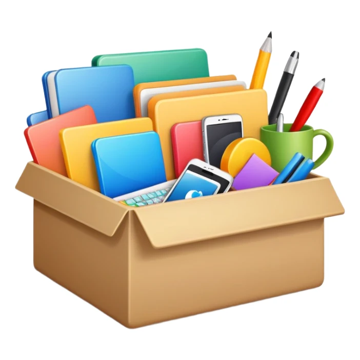 Box full of desktop material  sticker
