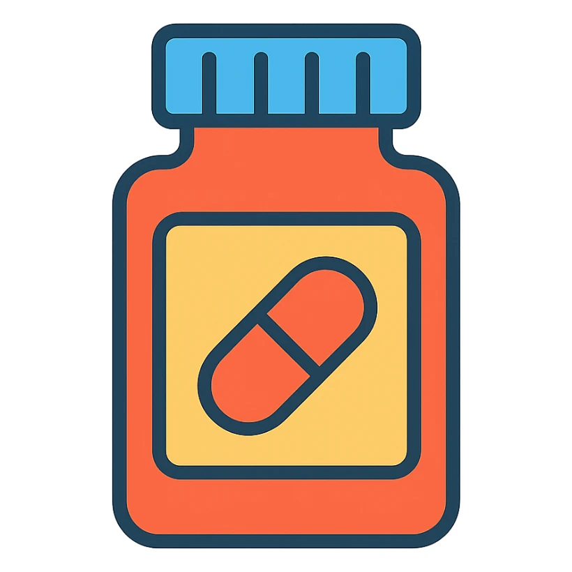 bottle of pills icon, color outline style sticker