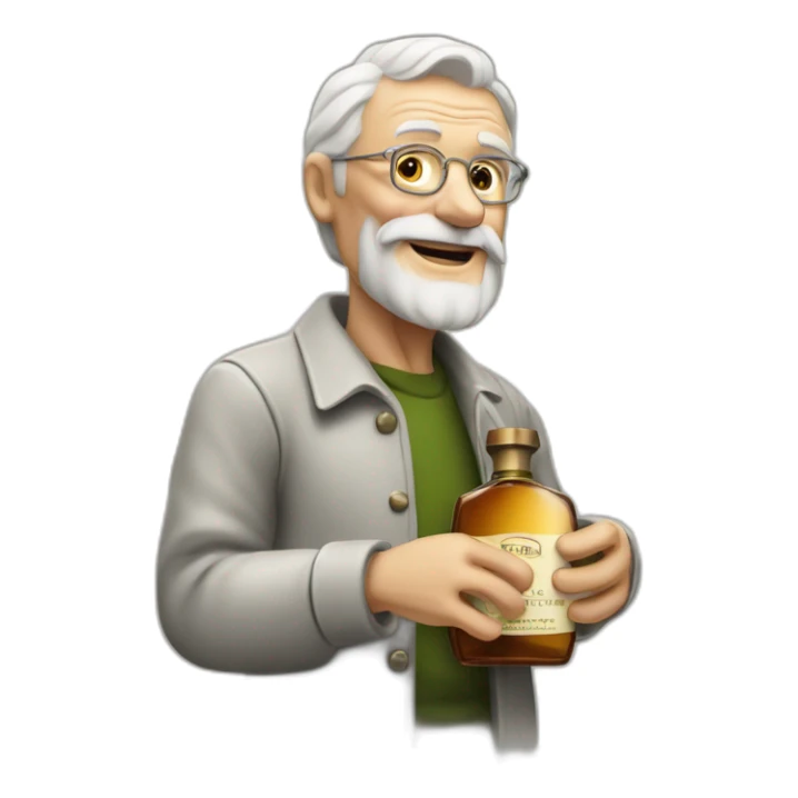 old man holding a sauvage cologne bottle sticker