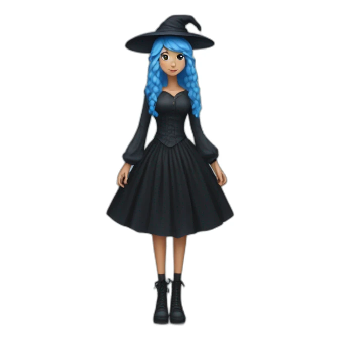 Blue-haired witch in black full skirt full length sticker
