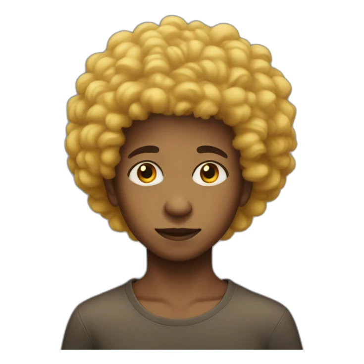 Afro haired Young boy with one brown eye and the other yellow sticker