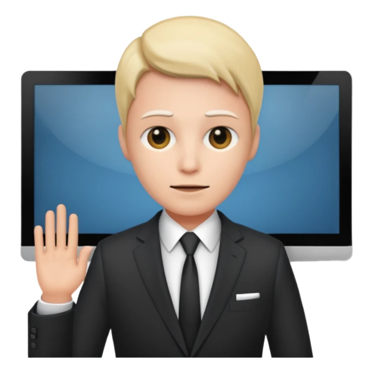  A person that has a computer screen as its head and is wearing a suit sticker