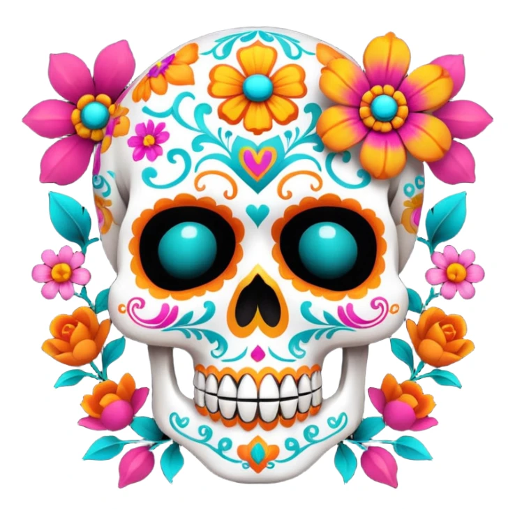 Dia de muertos skull with happy colours (orange, yellow, pink, turquoise) sticker