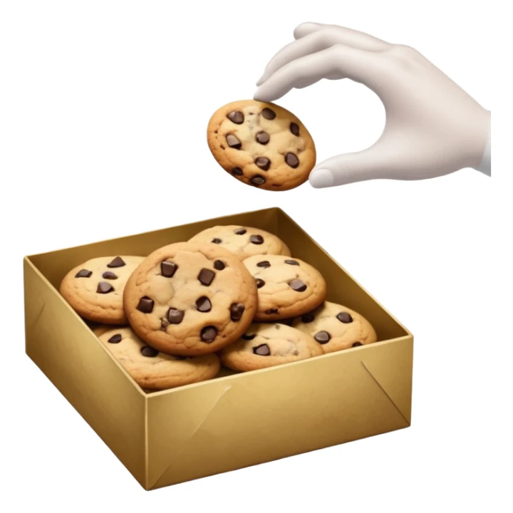 a hand taking a package from a transparent box of cookies sticker