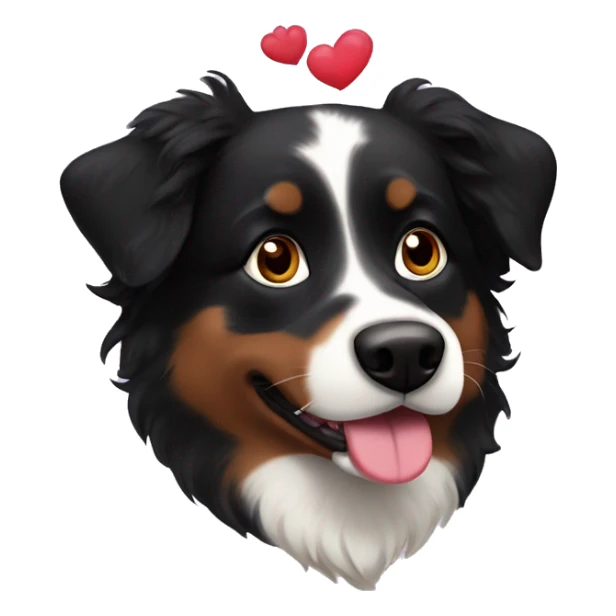 Small black australian shepherd dog with huge maroon heart sticker