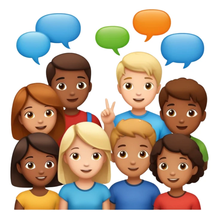 a group of children chatting together, fun and lively, with speech bubbles sticker