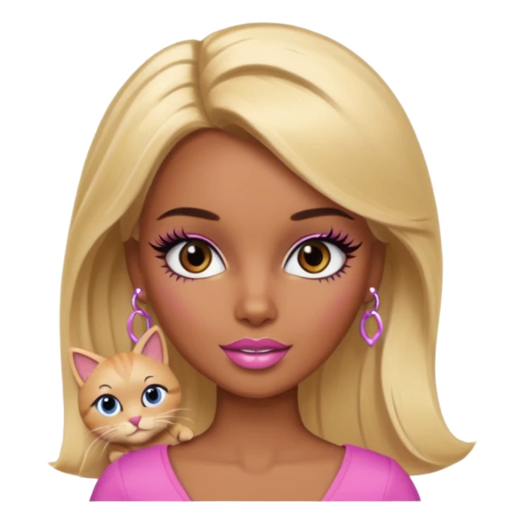 brown skin blonde barbie with cat eye lashes sticker