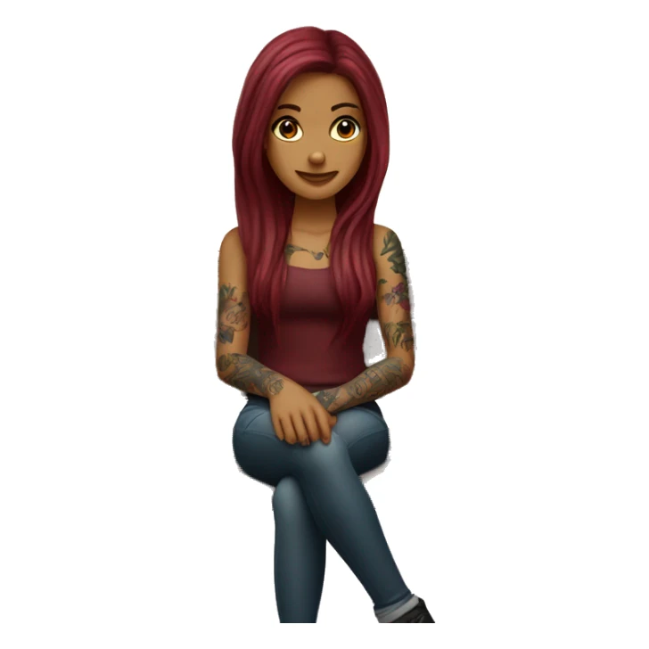 Beautiful tattooed burgundy long haired woman sitting on a bench sticker