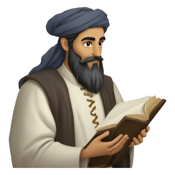 Nizami Ganjavi persian medieval author with a book in hands and black beard sticker