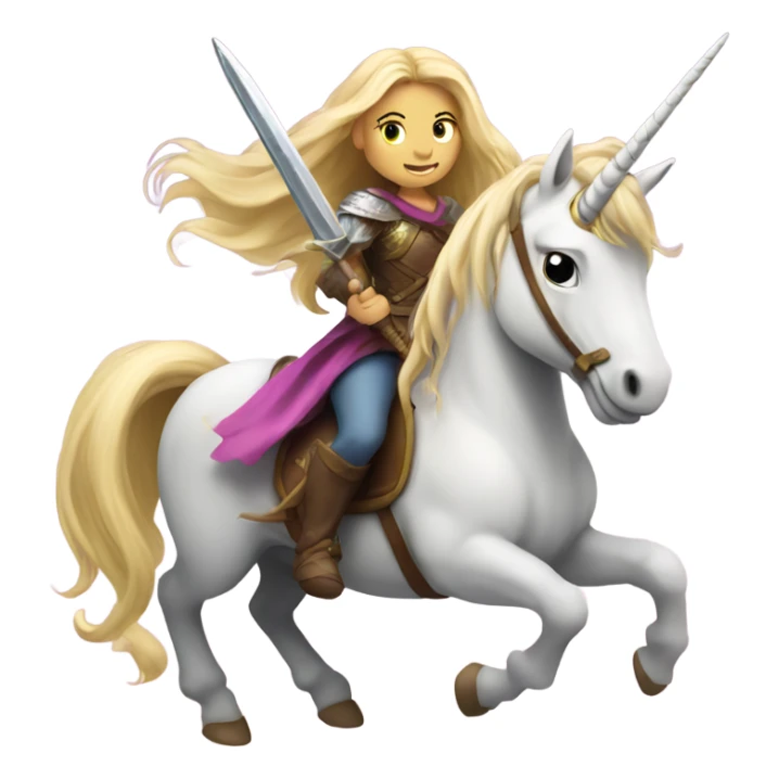 Blonde girl with long hair riding a unicorn and holding a sword  sticker