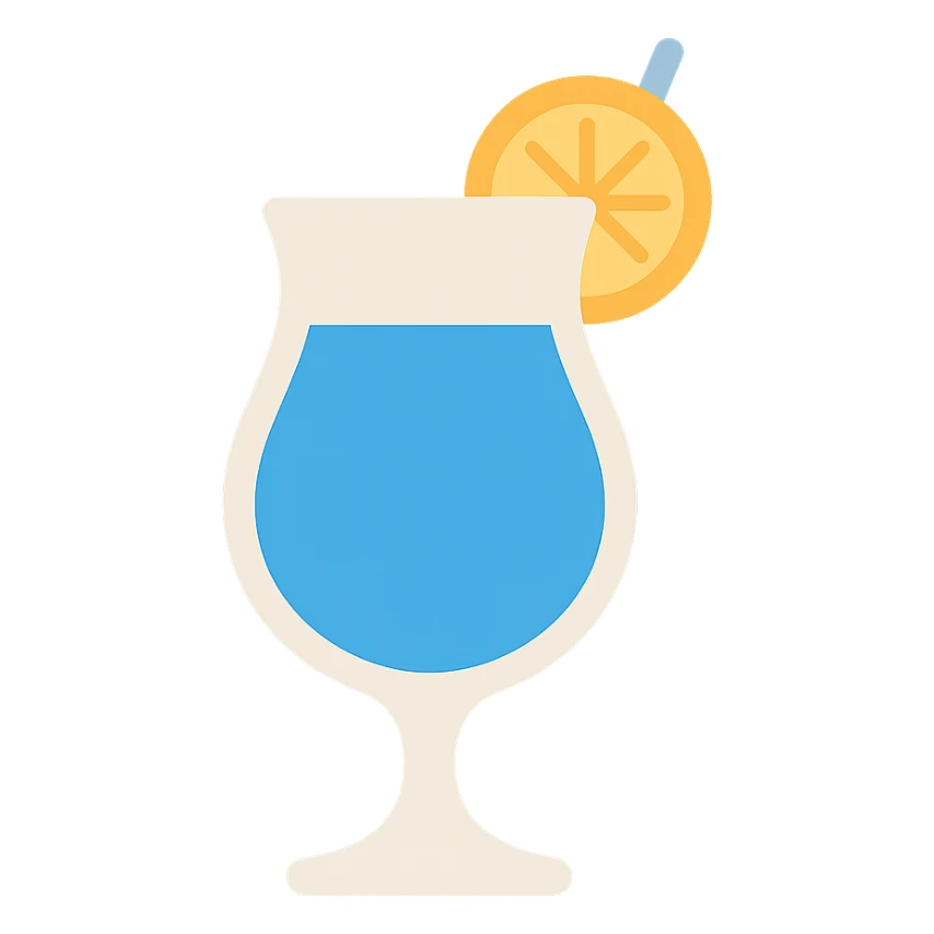 blue curaçao tropical cocktail in a hurricane glass, flat vector illustration sticker