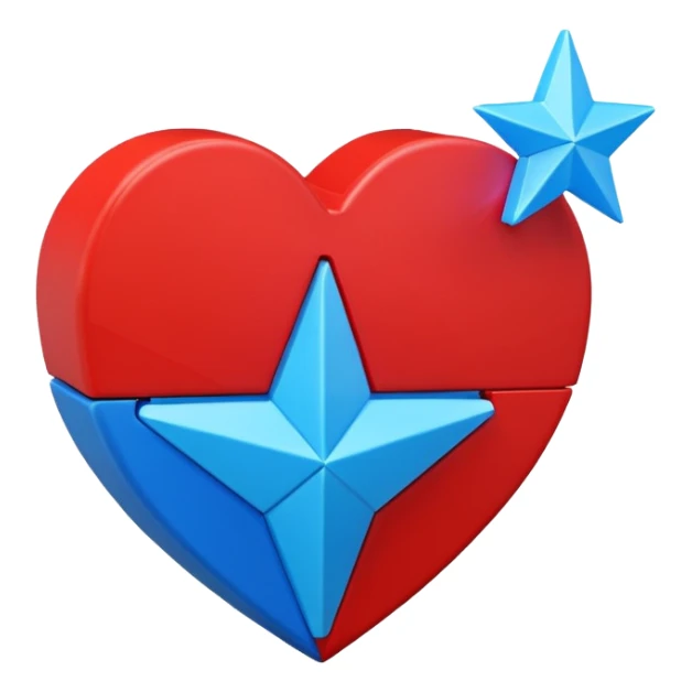 A blocky geometric red 3D heart with a glowing blue star inside sticker