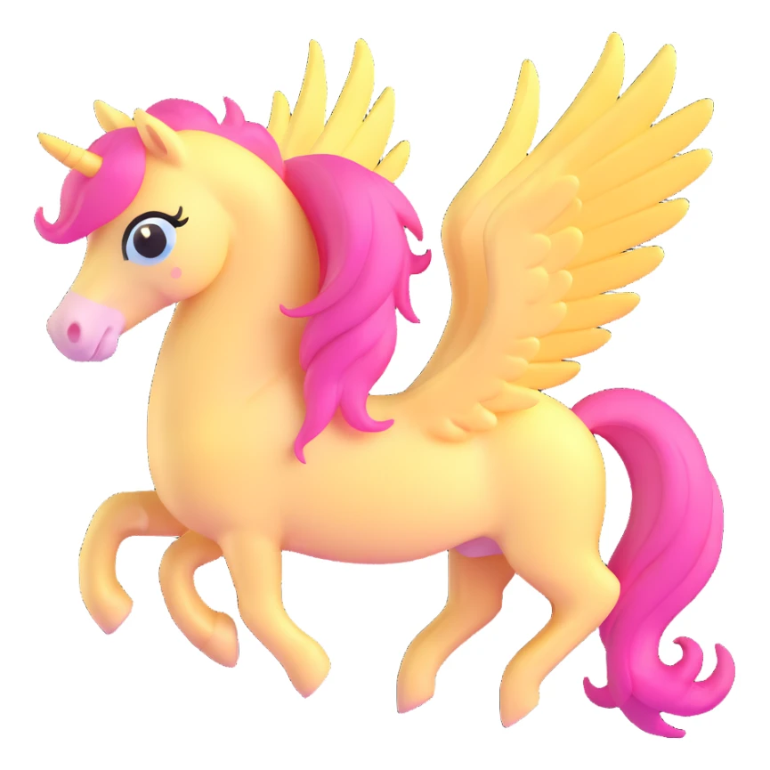 full body pastel yellow pony with pink mane, wings visible, soft colors sticker