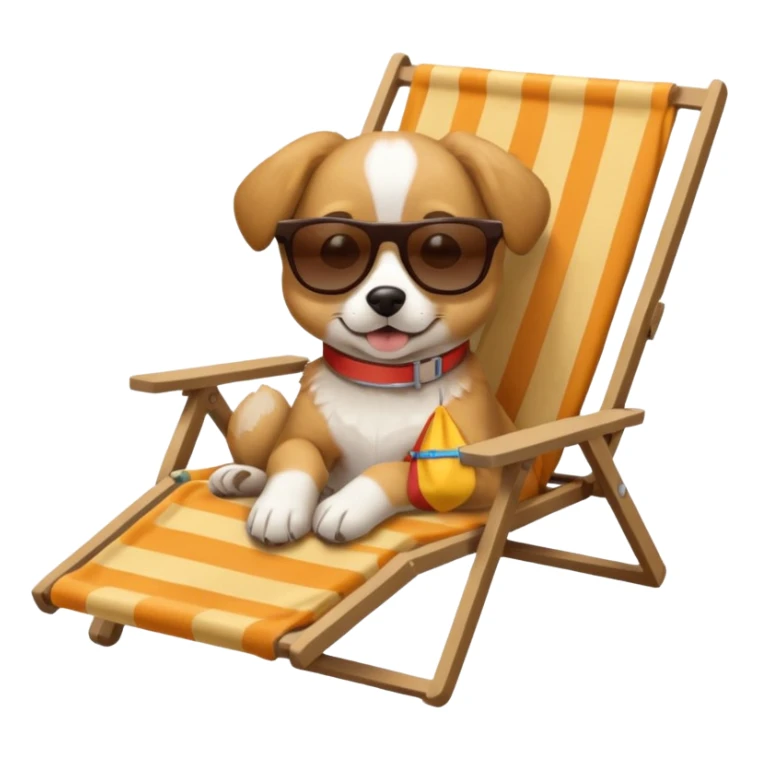 dog lying beside beach on chair with sunglasses sticker