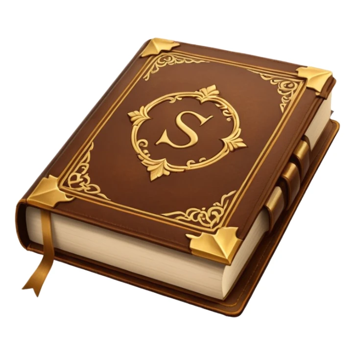 "An open antique leather-bound book with golden edges and calligraphy, detailed embossing, Victorian style, warm brown and gold palette." sticker